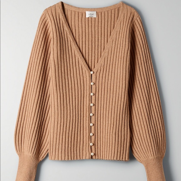 Aritzia Wilfred Pearl Cardigan in Camel - Picture 3 of 6